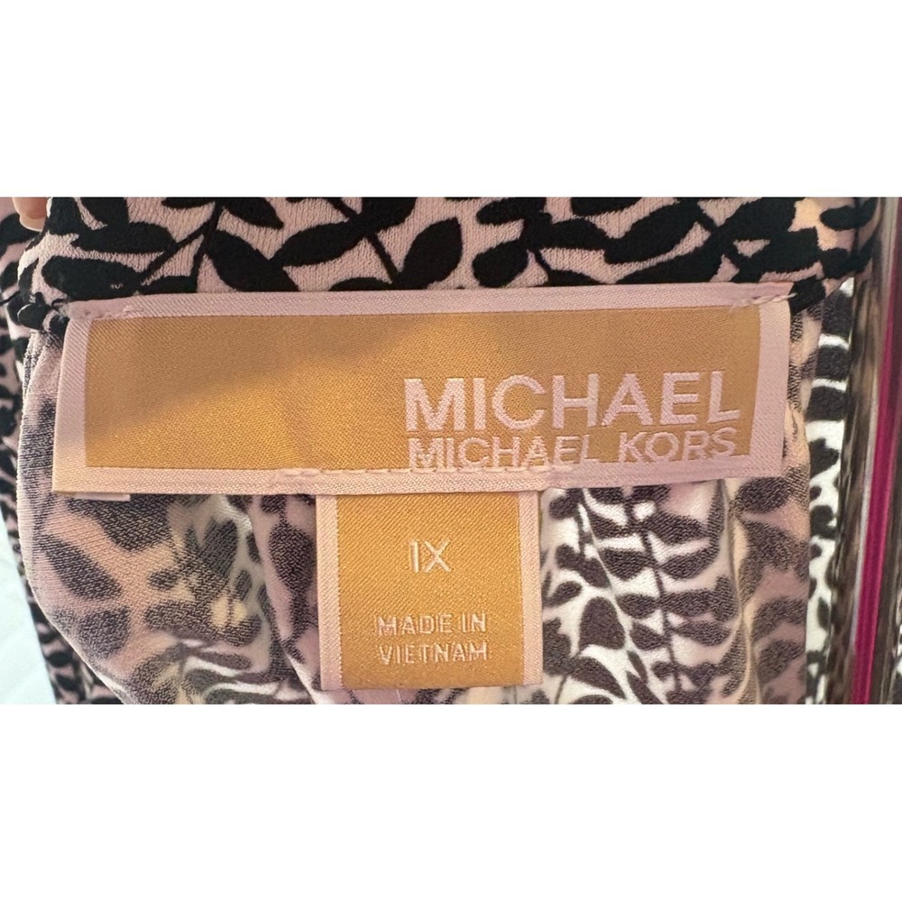 MICHAEL KORS 1X Black‎ Animal Print Zipper Neck Long Sleeve Top Tunic - Picture 3 of 4